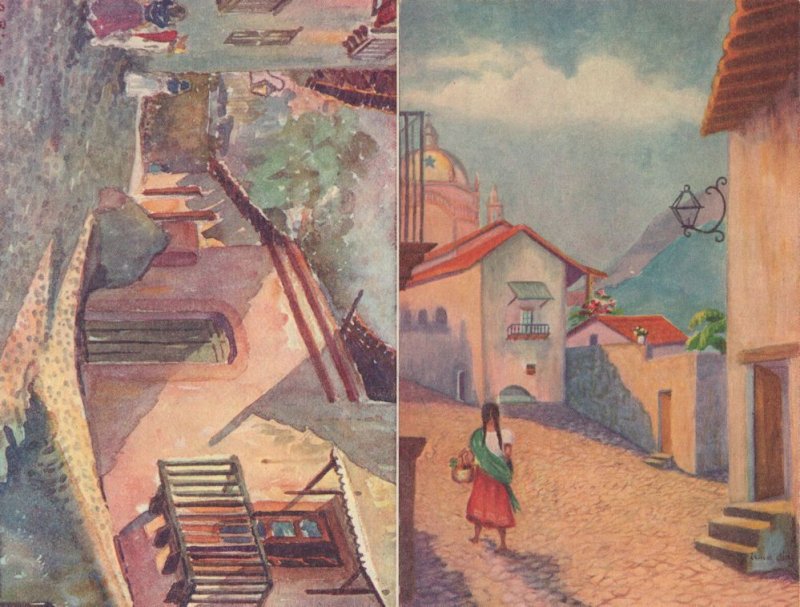 Taxco Ladies Fashion 2x Mexico Old Painting Postcard s