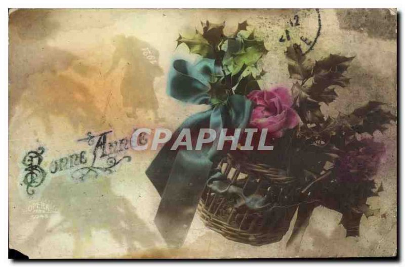 Old Postcard Happy New Year Flowers