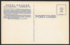 Hotel Raleigh Richmond Virginia Unused c1941