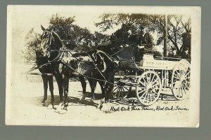 Red Oak IOWA RPPC c1910 FIRE DEPARTMENT Firemen HORSE-DRAWN WAGON nr Villisca