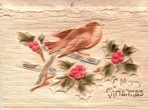 Vintage Postcard 1910's A Merry Christmas Xmas Holiday Greetings Bird Holly