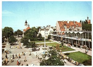 Aerial View Postcard Sopot Poland Town Square People Walking Postmarked