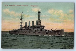 US Navy Ship Postcard US Armored Cruiser Tennessee Flagship c1910's Antique