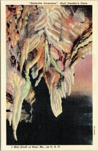 Stalacite Formation Bluff Swellers Cave Linen Postcard VTG UNP Unused Vintage 