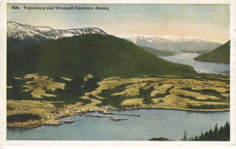 Petersburg & Wrangell Narrows Alaska AK Aerial View Vintage Postcard D23
