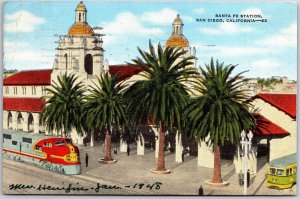 1959 Santa Fe Station San Diego California CA Train Bus Palms Posted Postcard