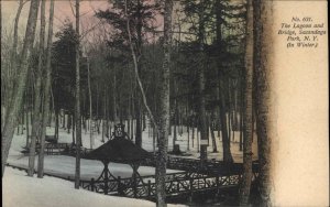 Sacandaga Park New York NY Lagoon and Bridge in Winter c1910 Vintage Postcard