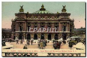 Old Postcard Paris Opera and metro station