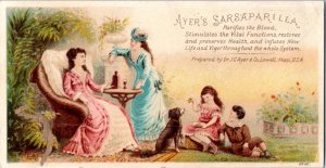 Trade Card - Ayer's Sarsaparilla - quack medicine tonic - women children and dog