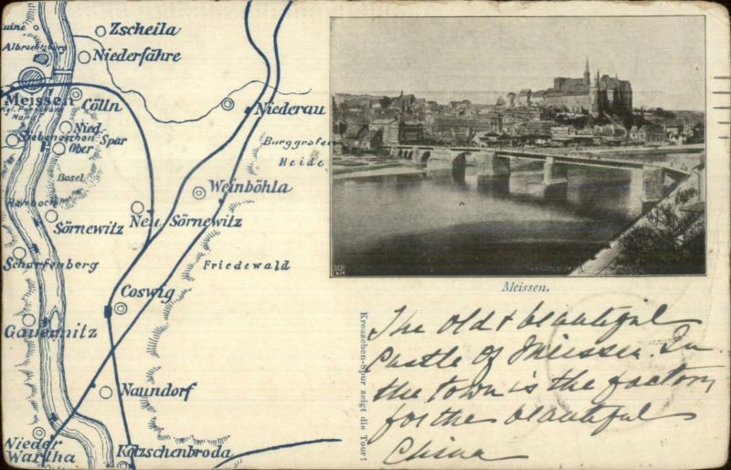 Meissen Germany Map & View 1898 Used Postcard 