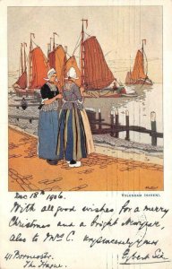 VOLENDAM HOLLAND NETHERLANDS WHITE STAR LINE SHIP POSTCARD 1906