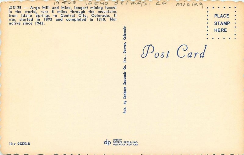 Postcard 1950s Colorado Idaho Springs Argo mining occupation tunnel 23-11143