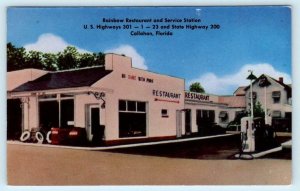 CALLAHAN, Florida FL ~ Gas Station RAINBOW RESTAURANT Roadside 1950-60s Postcard