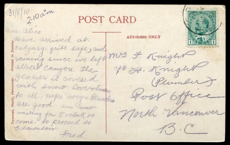 h3176 - BANFF Alberta Postcard 1910 Bow River Valley by Trueman