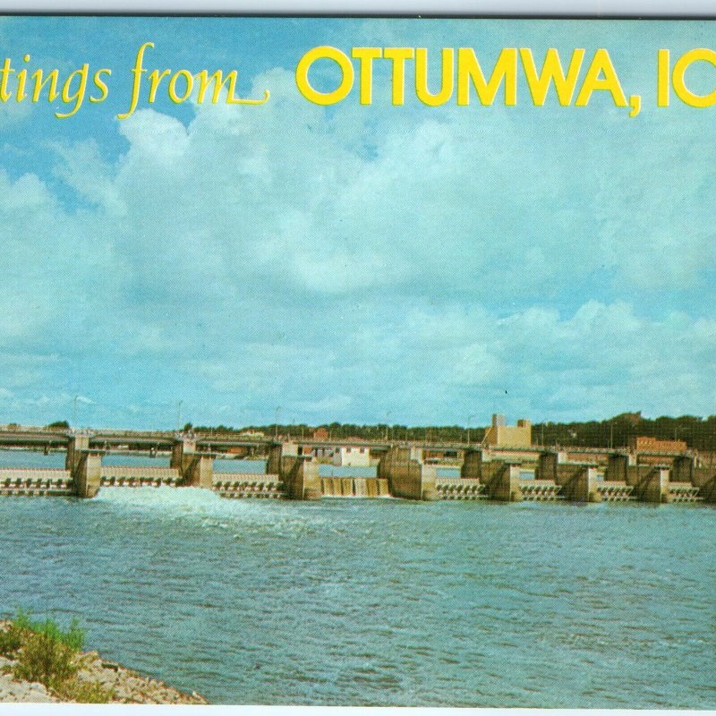 c1970s Ottumwa, IA Greetings from Des Moines River Dam Hydroelectric Power A305