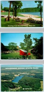 3 Postcards GOVERNOR DODGE STATE PARK, WI ~ Cox Hollow Lake, Camping c1950s