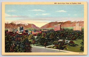 Ogden Utah~Birds Eye Of City~Mtns Bkgd~Curt Teich 1943 Linen Postcard