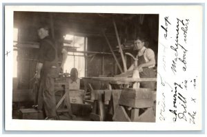 Mankato Minnesota Postcard RPPC Photo Blacksmith Woodworking Shop Girl Mascot #3