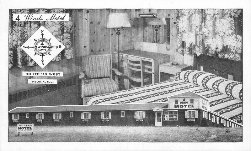 Postcard RPPC Illinois Peoria 4 Winds Motel Interior 1950s 23+-4898