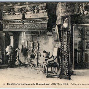 c1910s Dives-sur-Mer, France Guillaume Conquerant Inn Maiden Room Fireplace A359