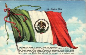 Mexico, Mexican Flag, Description Of Insignia Meaning, Linen Postcard