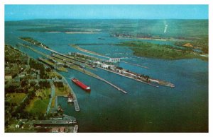 Postcard AERIAL VIEW SCENE Sault Ste. Marie Michigan MI AS1426