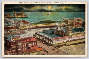 Panorama Of The Piers By Night Atlantic City New Jersey NJ Coca-Cola Postcard