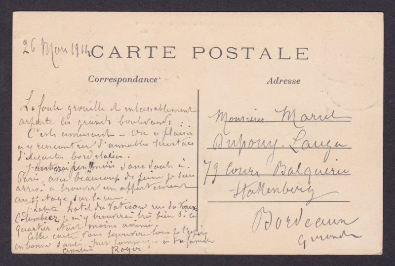 FRANCE, Postcard, Paris, Boulevard des Capucines, Carriages, Cars