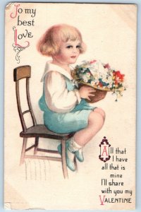 Wolf Signed Artist Postcard Valentine Little Boy With Flowers Hat Lancaster PA