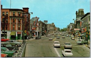Postcard Guelph Ontario c1970s Wyndham Street Old Cars Signs Shops Wellington Co