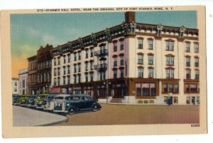 P3205 vintage postcard old cars etc street scene stanwix hall hotel rome NY