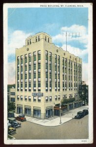 h1447 - MT. CLEMENS Michigan Postcard 1934 Price Building. Old Cars