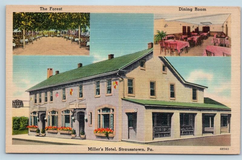 Postcard PA Strausstown Miller's Hotel The Forest Dining Room Vintage Linen E04