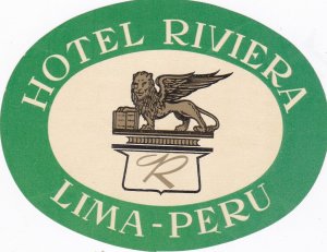 Peru Lime Hotel Riviera Green Vintage Luggage Label sk2682