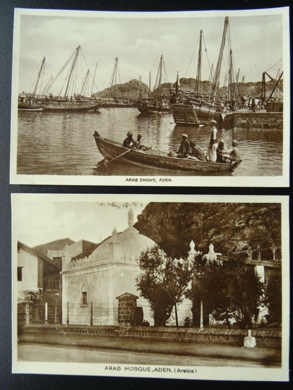 2 x Arabia Yemen ADEN Port City showing Sailing DHOWS & MOSQUE - Old RP Postcard