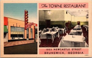 Linen Postcard Multiple Views The Towne Restaurant in Brunswick, Georgia