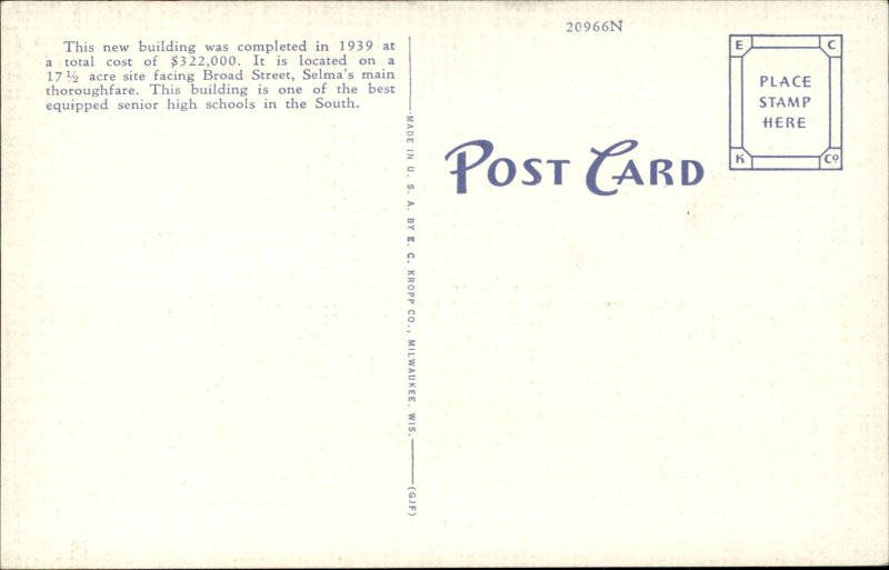 Selma Alabama Albert Parrish High School c1930-50s Vintage Postcard