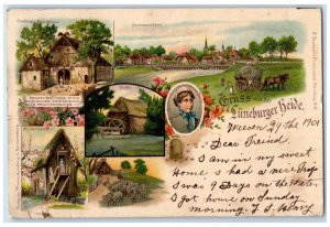 1901 Greetings From The Luneburg Heath Germany Multiview Antique Postcard