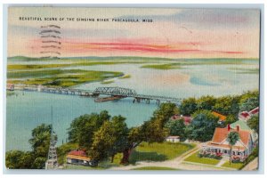 1948 Beautiful Scene Of The Singing River Bridge Pascagoula MS Sunset Postcard