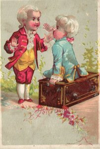 1880s-90s Two Boys Wearing Victorian Dress Talking Trade Card