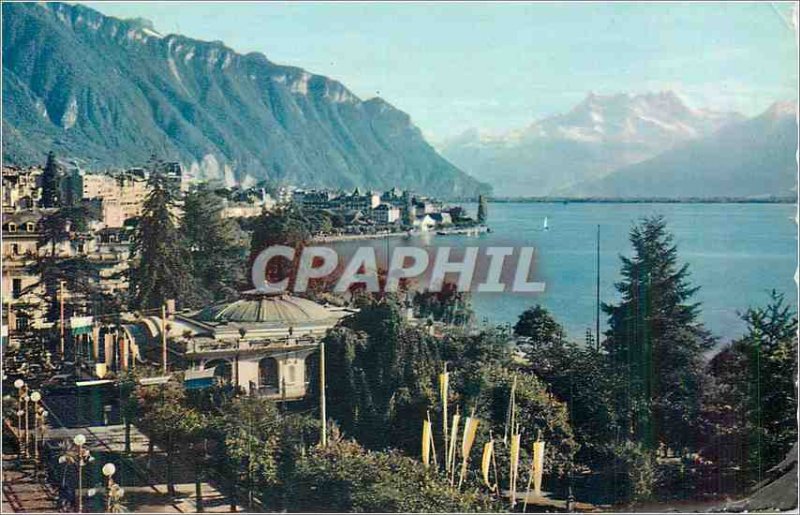 Modern Postcard Montreux Sports Pavilion and the Dents du Midi