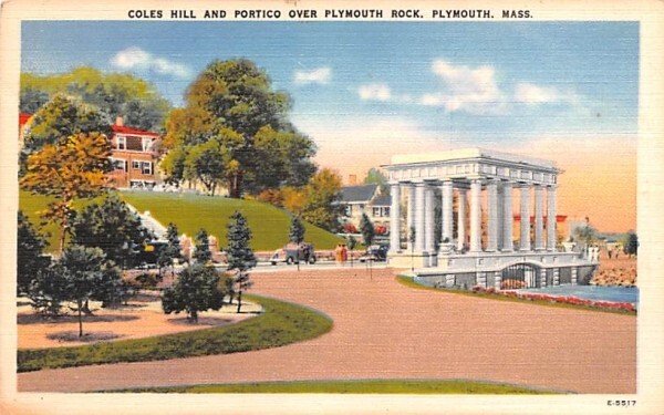 Coles Hill & Portico in Plymouth, Massachusetts over Plymouth Rock.