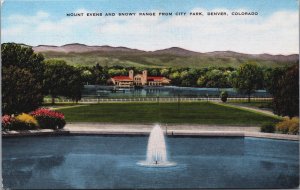 Mount Evans And Snowy Range From City Park Denver Colorado Linen Postcard C037