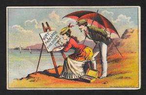 VICTORIAN TRADE CARD Burt & Packard's Shoes Couple on Beach