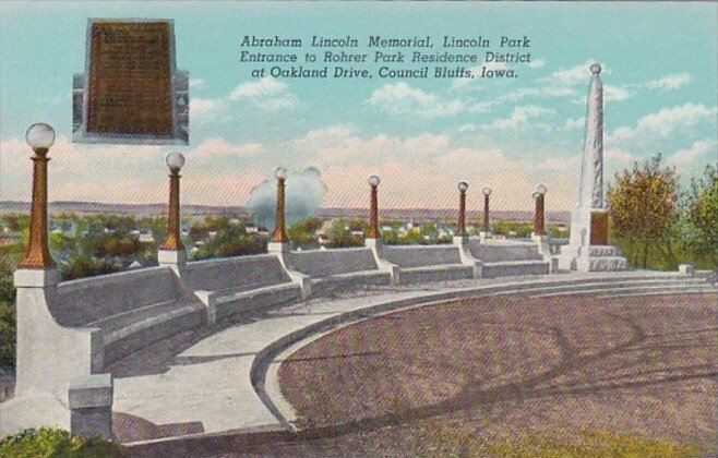 Iowa Council Bluffs Abraham Lincoln Memorial Lincoln Park Entrance Curteich