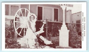 SANTA MONICA, CA  Advertising HAWKINS ANTIQUE & DOLL SHOP Little Girl  Postcard