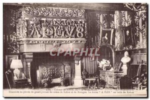 Old Postcard Josselin Chateau Grand Fireplace lounge granite stone bearing th...