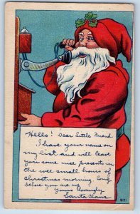 c1910's Christmas Santa Claus Telephone Holly Berries Posted Antique Postcard