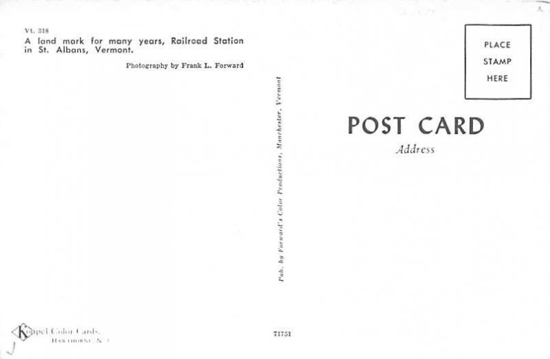 Railroad Station St. Albans, VT., USA Vermont Train Unused 