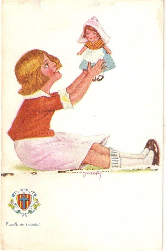 JIMMY. Girl playing with her doll Lovely vintage spanish postcard